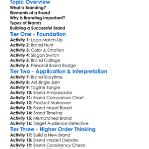 Branding Concepts Worksheet Activity Booklet