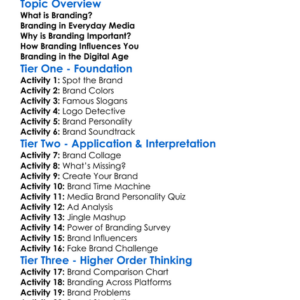 Branding In Media Worksheet Activity Booklet
