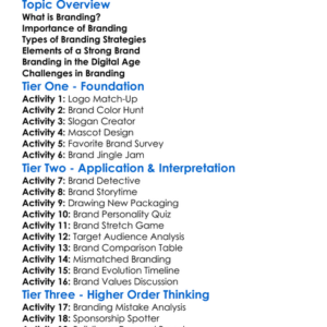 Branding Strategies Worksheet Activity Booklet