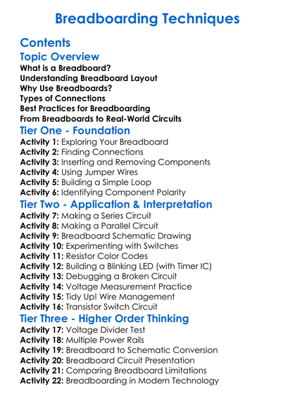 Breadboarding Techniques Worksheet Activity Booklet
