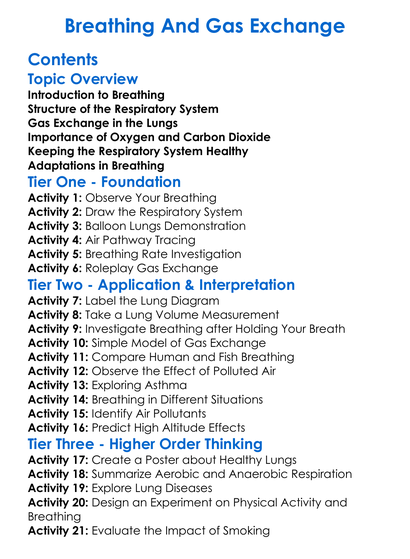 Breathing And Gas Exchange Worksheet Activity Booklet