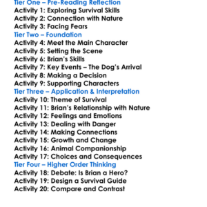 Brians Hunt Gary Paulsen Worksheet Activity Booklet