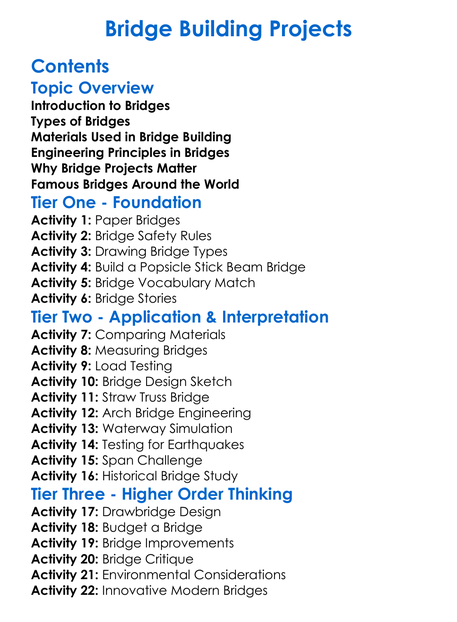 Bridge Building Projects Worksheet Activity Booklet