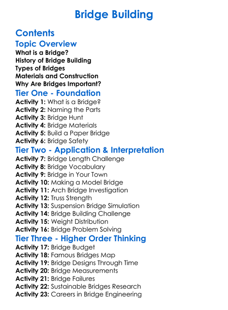 Bridge Building Worksheet Activity Booklet