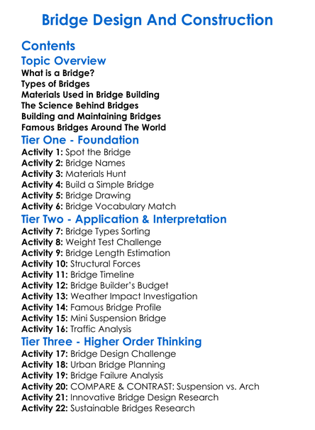 Bridge Design And Construction Worksheet Activity Booklet