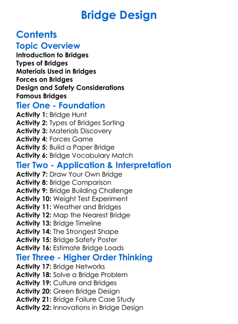 Bridge Design Worksheet Activity Booklet