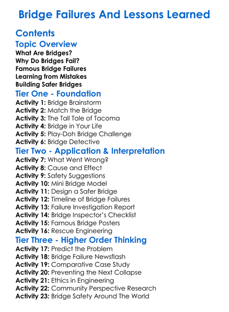 Bridge Failures And Lessons Learned Worksheet Activity Booklet