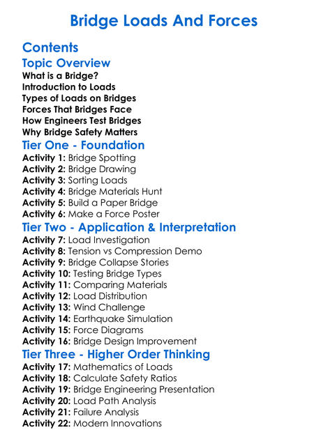 Bridge Loads And Forces Worksheet Activity Booklet