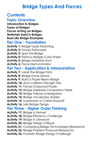 Bridge Types And Forces Worksheet Activity Booklet
