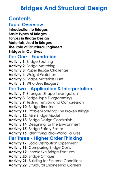 Bridges And Structural Design Worksheet Activity Booklet