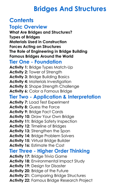 Bridges And Structures Worksheet Activity Booklet