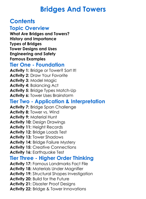 Bridges And Towers Worksheet Activity Booklet