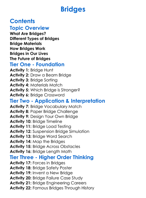 Bridges Worksheet Activity Booklet