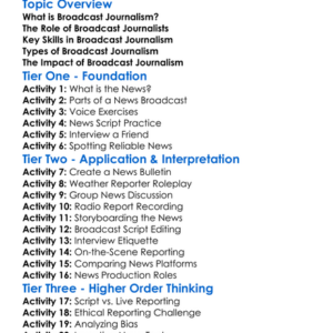 Broadcast Journalism Worksheet Activity Booklet
