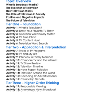 Broadcast Media Television Worksheet Activity Booklet