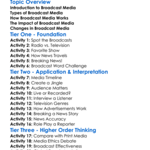 Broadcast Media Worksheet Activity Booklet
