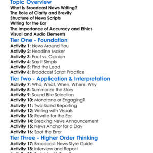 Broadcast News Writing Worksheet Activity Booklet