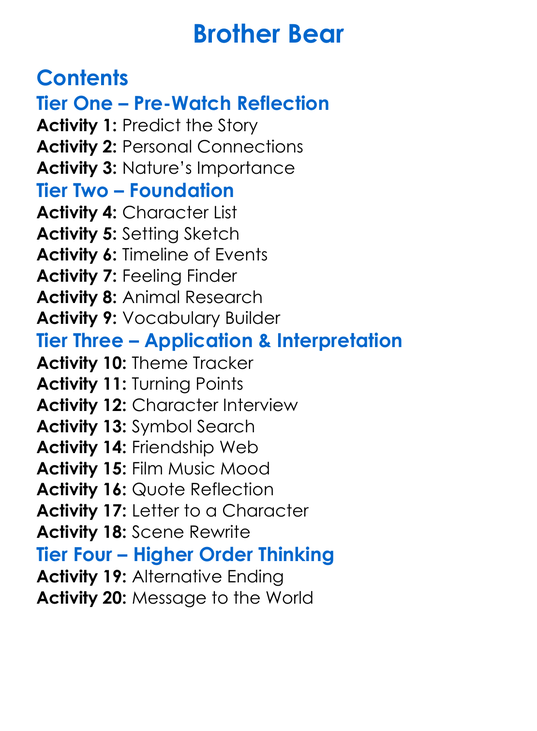 Brother Bear Worksheet Activity Booklet