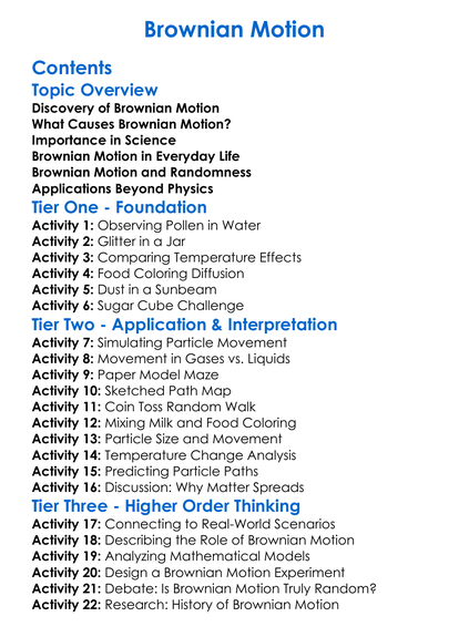 Brownian Motion Worksheet Activity Booklet