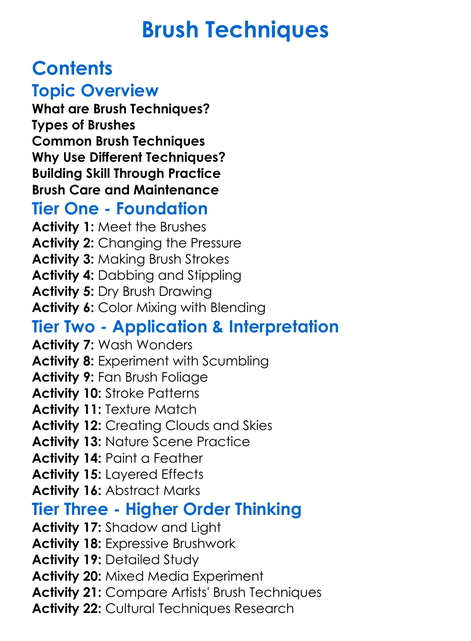 Brush Techniques Worksheet Activity Booklet