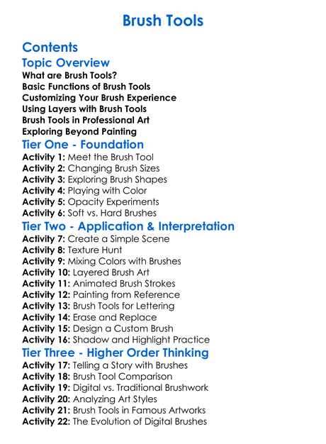 Brush Tools Worksheet Activity Booklet