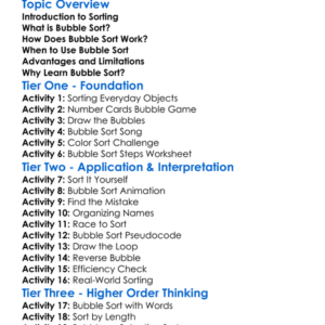 Bubble Sort Worksheet Activity Booklet