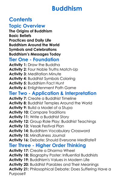 Buddhism Worksheet Activity Booklet