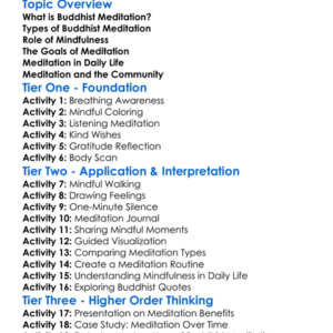 Buddhist Meditation Worksheet Activity Booklet