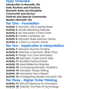 Buddhist Monastic Life Worksheet Activity Booklet
