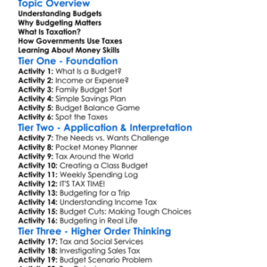 Budget And Taxation Worksheet Activity Booklet