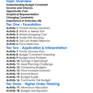 Budget Constraint Worksheet Activity Booklet