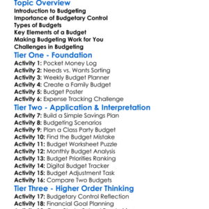 Budgeting And Budgetary Control Worksheet Activity Booklet