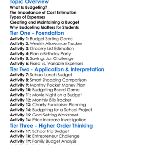 Budgeting And Cost Estimation Worksheet Activity Booklet