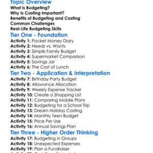 Budgeting And Costing Worksheet Activity Booklet