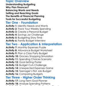 Budgeting And Financial Planning Worksheet Activity Booklet