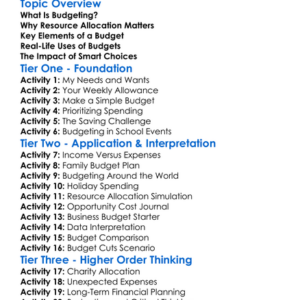 Budgeting And Resource Allocation Worksheet Activity Booklet