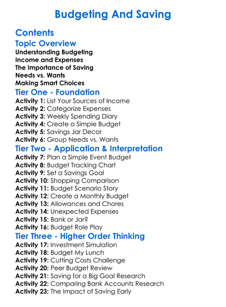 Budgeting And Saving Worksheet Activity Booklet