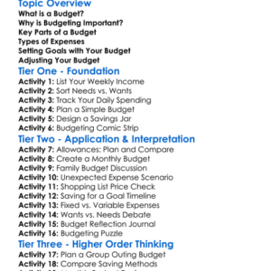 Budgeting Basics Worksheet Activity Booklet