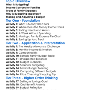 Budgeting For A Family Worksheet Activity Booklet