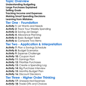 Budgeting For Large Purchases Worksheet Activity Booklet