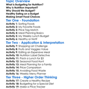 Budgeting For Nutrition Worksheet Activity Booklet