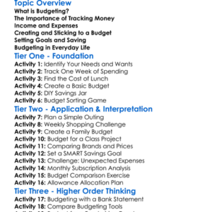 Budgeting Fundamentals Worksheet Activity Booklet