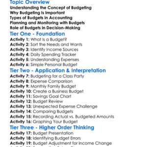 Budgeting In Accounting Worksheet Activity Booklet