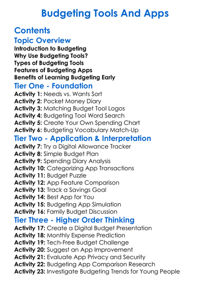 Budgeting Tools And Apps Worksheet Activity Booklet