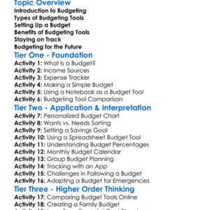 Budgeting Tools Worksheet Activity Booklet