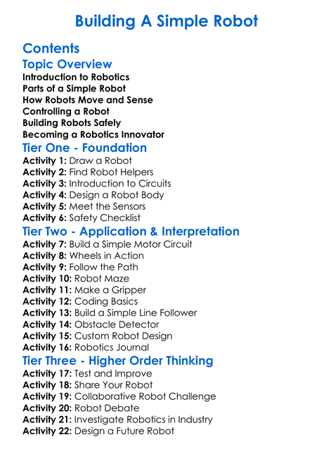 Building A Simple Robot Worksheet Activity Booklet
