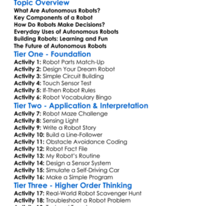 Building Autonomous Robots Worksheet Activity Booklet