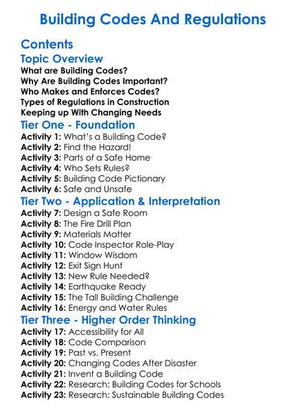 Building Codes And Regulations Worksheet Activity Booklet