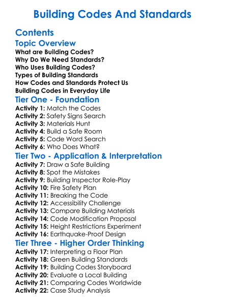 Building Codes And Standards Worksheet Activity Booklet