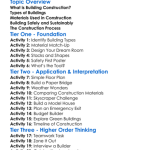 Building Construction Worksheet Activity Booklet